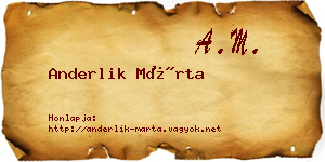 Anderlik Márta névjegykártya